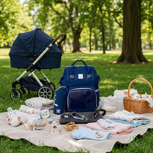 Lequeen Diamond 7TH Edition Waterproof Original mommy bag - الجيل السابع بلس الدايموند من ليكوين جلد طبيعي كحلي