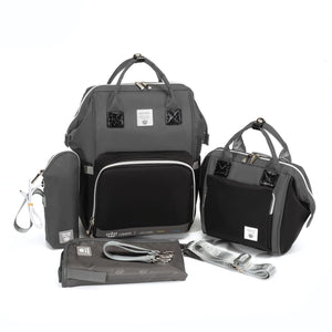 Lequeen Diamond 7TH Edition Soft Waterproof Original mommy bag Set E Black Grey - الجيل السابع الدايموند من ليكوين