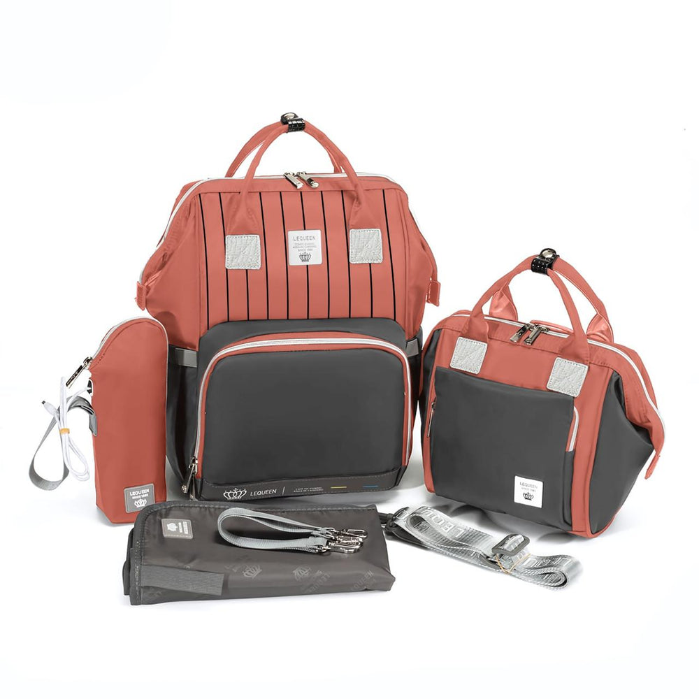 Lequeen Diamond 7TH Edition Soft Waterproof Original mommy bag Set A Pink Grey - الجيل السابع الدايموند من ليكوين