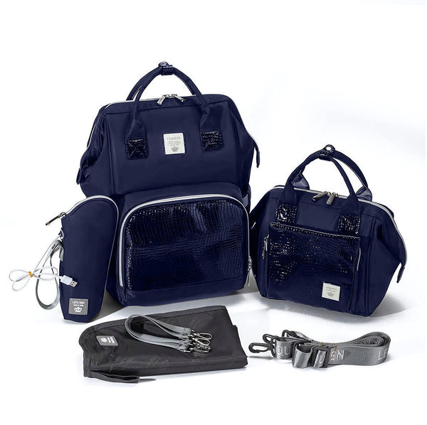 Lequeen Diamond 7TH Edition Waterproof Original mommy bag - الجيل السابع الدايموند من ليكوين جلد طبيعي كحلي