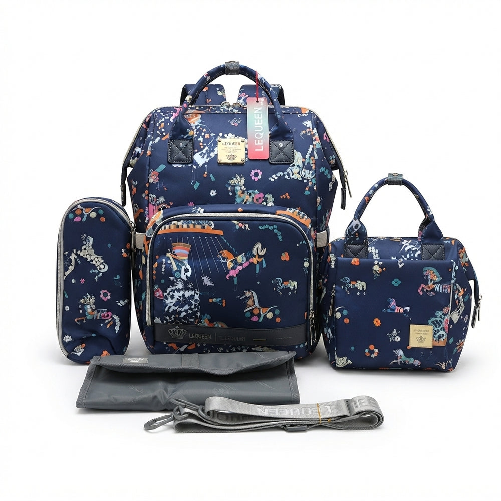 Lequeen Diamond 7TH Edition Soft Waterproof Original mommy bag Set Uni New Blue - الجيل السابع الدايموند من ليكوين