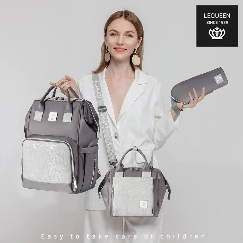 Lequeen Diamond 7TH Edition Waterproof Original mommy bag - الجيل السابع الدايموند من ليكوين جلد طبيعي رصاصي