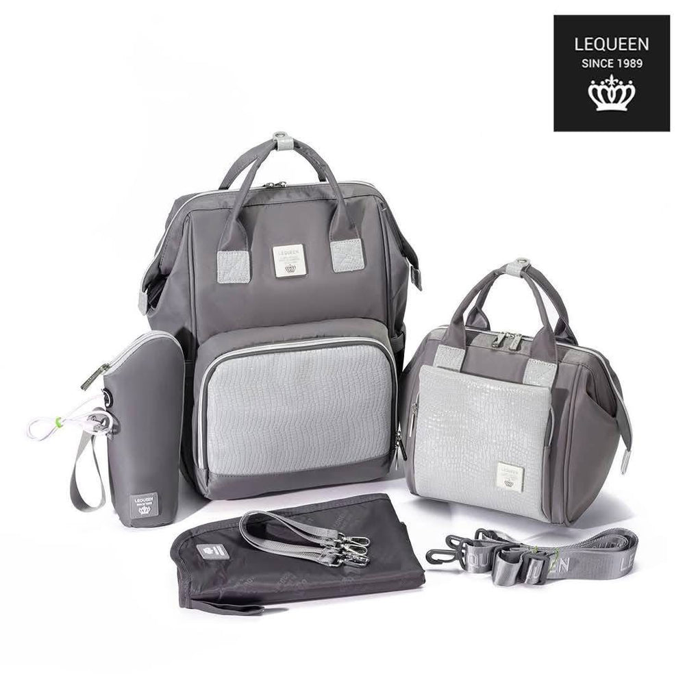 Lequeen Diamond 7TH Edition Waterproof Original mommy bag - الجيل السابع الدايموند من ليكوين جلد طبيعي رصاصي