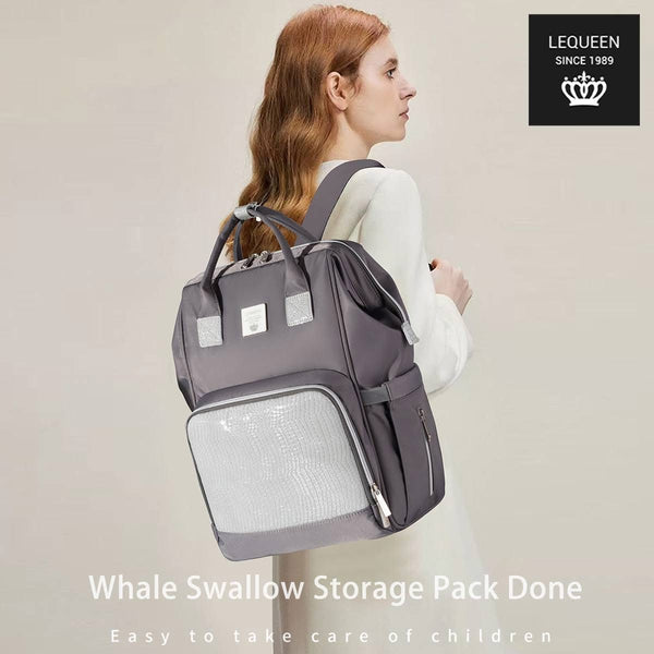 Lequeen Diamond 7TH Edition Waterproof Original mommy bag - الجيل السابع بلس الدايموند من ليكوين جلد طبيعي رصاصي