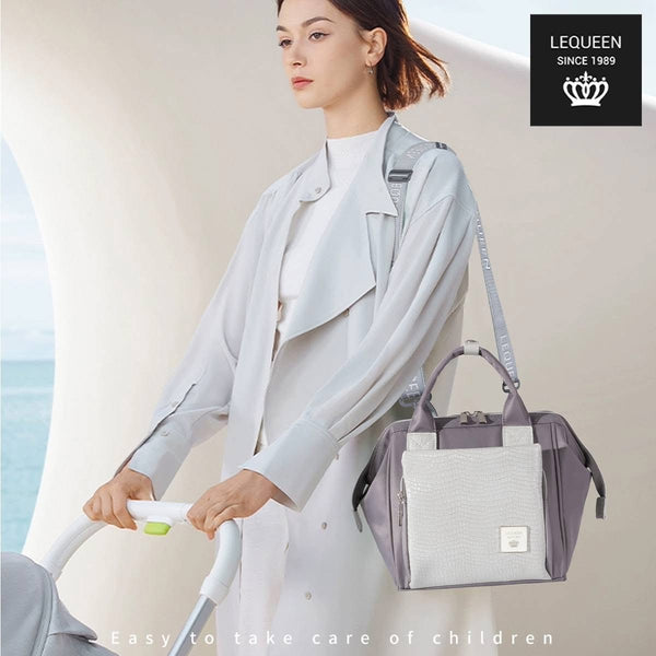 Lequeen Diamond 7TH Edition Waterproof Original mommy bag - الجيل السابع الدايموند من ليكوين جلد طبيعي رصاصي