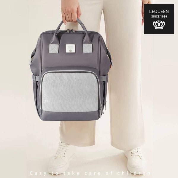 Lequeen Diamond 7TH Edition Waterproof Original mommy bag - الجيل السابع الدايموند من ليكوين جلد طبيعي رصاصي