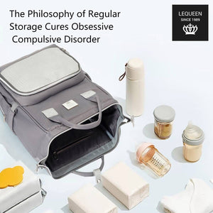 Lequeen Diamond 7TH Edition Waterproof Original mommy bag - الجيل السابع الدايموند من ليكوين جلد طبيعي رصاصي