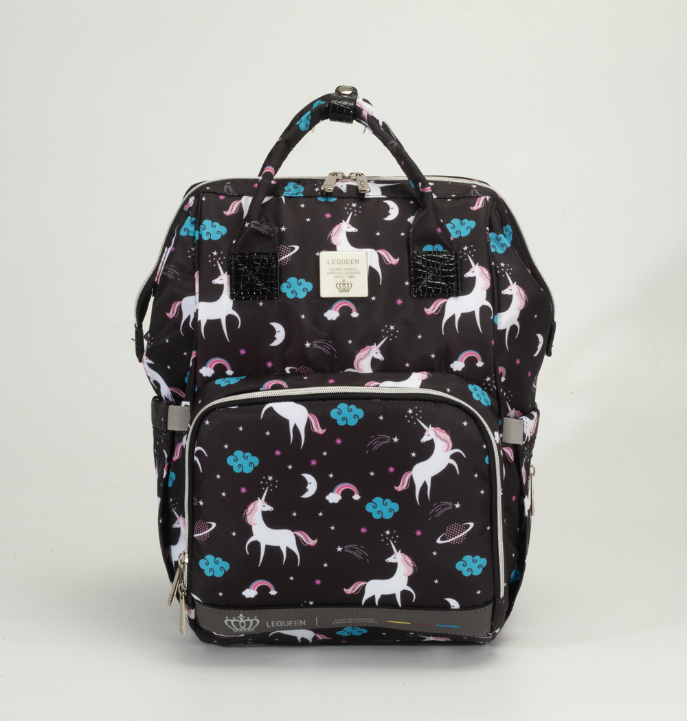 Lequeen Diamond 7TH Edition Soft Waterproof Original mommy bag - الجيل السابع الدايموند من ليكوين يونيكون اسود