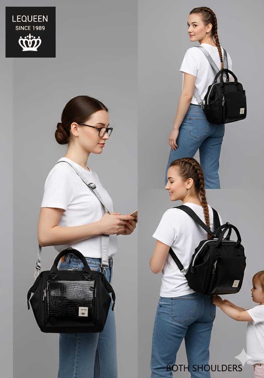 Lequeen Mini Diamond 7TH Edition Soft Waterproof Original mommy bag - Mini Croco Black ليكوين كروس ميني باج أعلى فئة