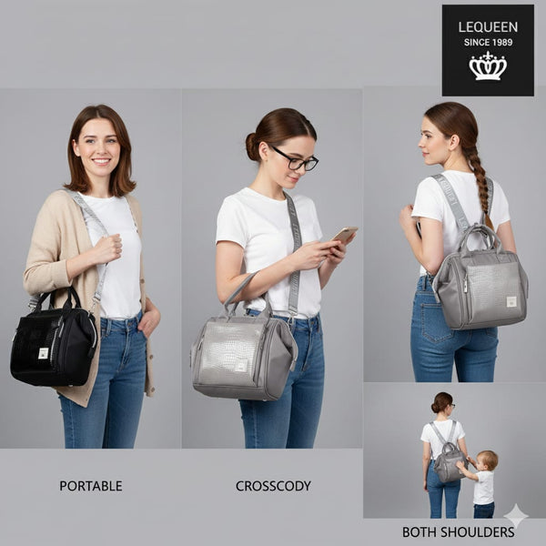 Lequeen Mini Diamond 7TH Edition Soft Waterproof Original mommy bag - Mini Croco Grey ليكوين كروس ميني باج أعلى فئة