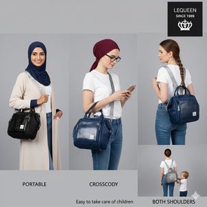 Lequeen Mini Diamond 7TH Edition Soft Waterproof Original mommy bag - Mini Croco Blue ليكوين كروس ميني باج أعلى فئة