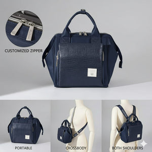 Lequeen Mini Diamond 7TH Edition Soft Waterproof Original mommy bag - Mini Croco Blue ليكوين كروس ميني باج أعلى فئة