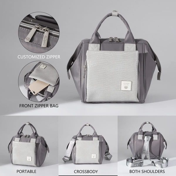 Lequeen Mini Diamond 7TH Edition Soft Waterproof Original mommy bag - Mini Croco Grey ليكوين كروس ميني باج أعلى فئة
