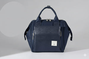 Lequeen Mini Diamond 7TH Edition Soft Waterproof Original mommy bag - Mini Croco Blue ليكوين كروس ميني باج أعلى فئة