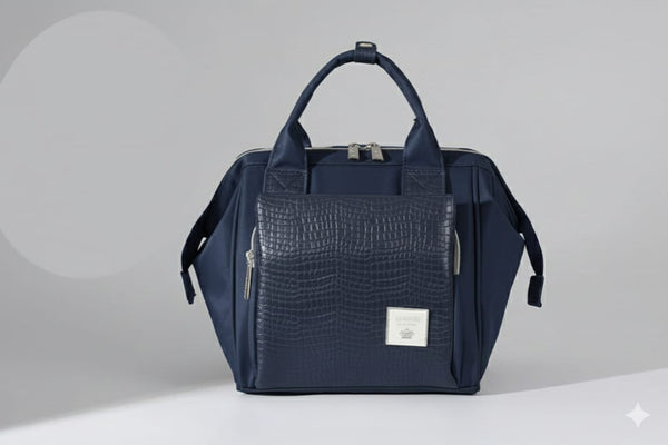 Lequeen Mini Diamond 7TH Edition Soft Waterproof Original mommy bag - Mini Croco Blue ليكوين كروس ميني باج أعلى فئة
