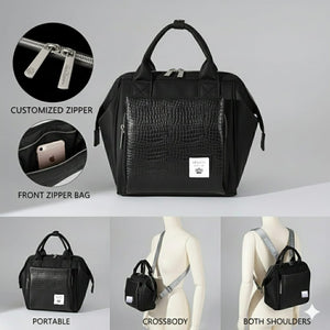 Lequeen Mini Diamond 7TH Edition Soft Waterproof Original mommy bag - Mini Croco Black ليكوين كروس ميني باج أعلى فئة