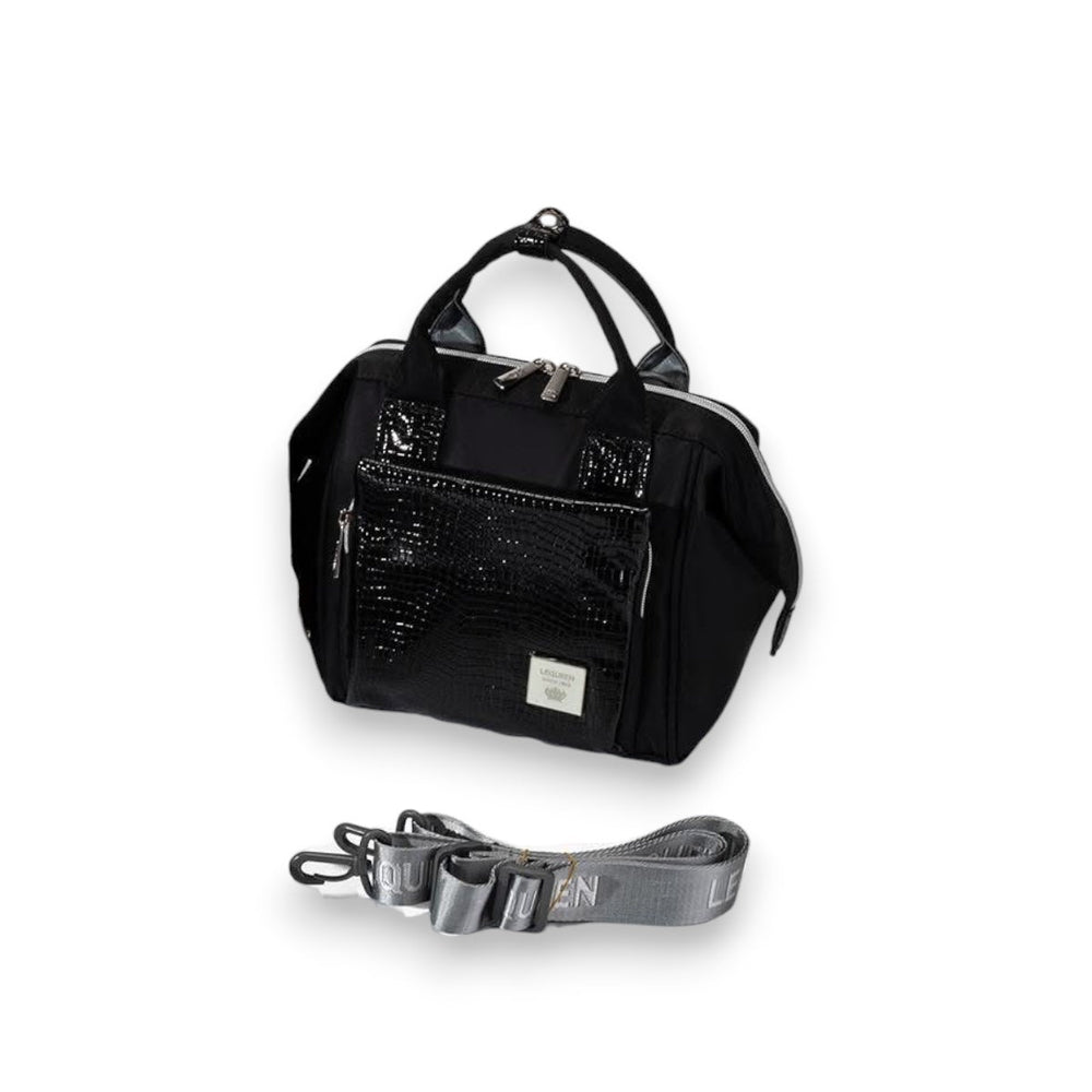 Lequeen Mini Diamond 7TH Edition Soft Waterproof Original mommy bag - Mini Croco Black ليكوين كروس ميني باج أعلى فئة