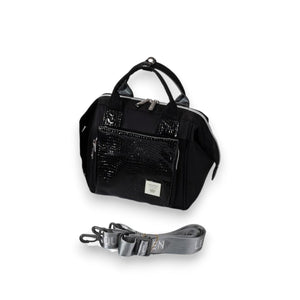 Lequeen Mini Diamond 7TH Edition Soft Waterproof Original mommy bag - Mini Croco Black ليكوين كروس ميني باج أعلى فئة